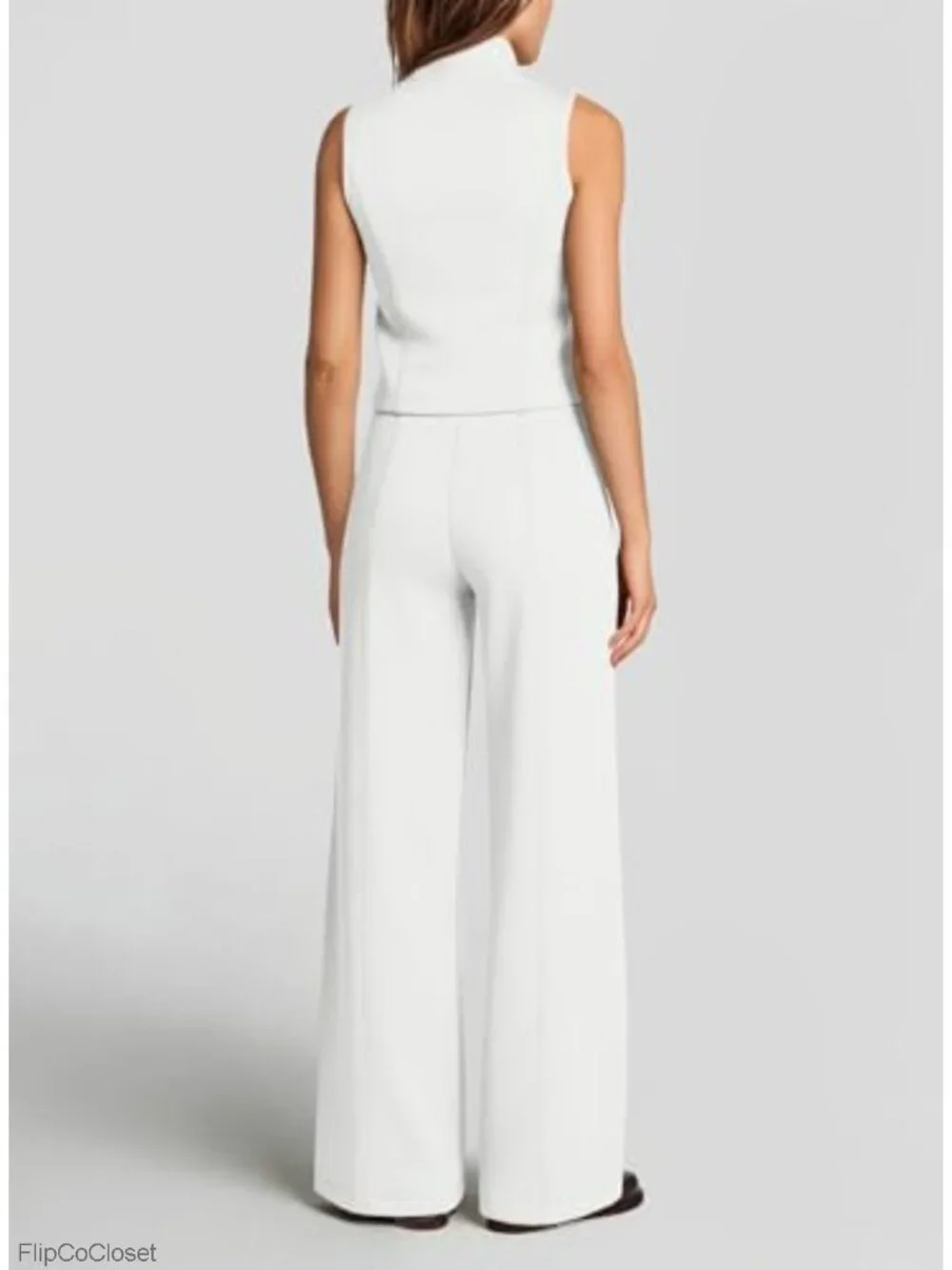 Wide Leg Jumpsuit V-Neck Sleeveless Formal Dressy One Piece